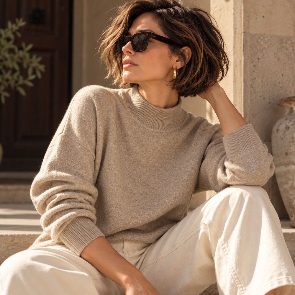 Madewell Merino Alpaca Wool Blend Mock Neck Sweater Taupe Beige Size S